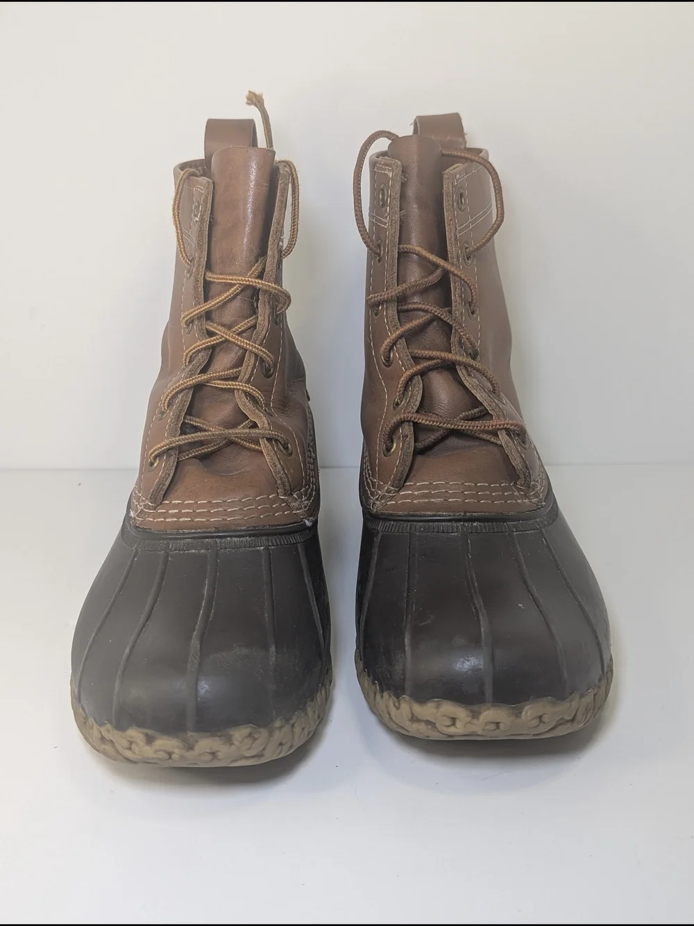 Men's Brown Leather & Black Rubber Duck Boots - Classic Waterproof Style